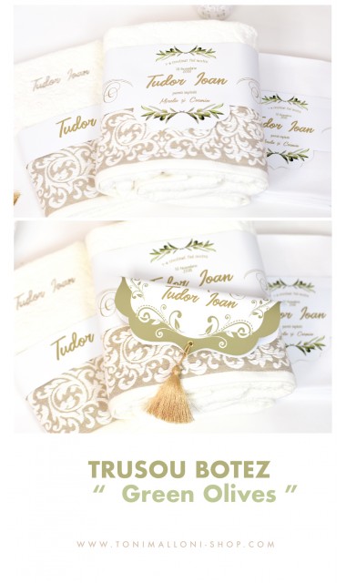 Trusou botez pentru baieti in alb si verde, tematica maslinul, Olives 6